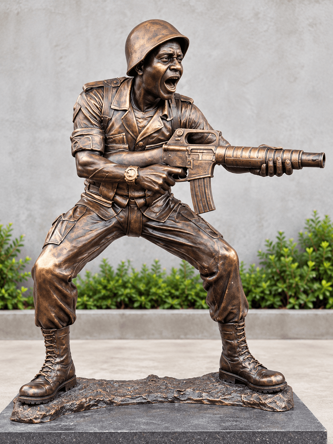 Figurative sculpture of an armed person